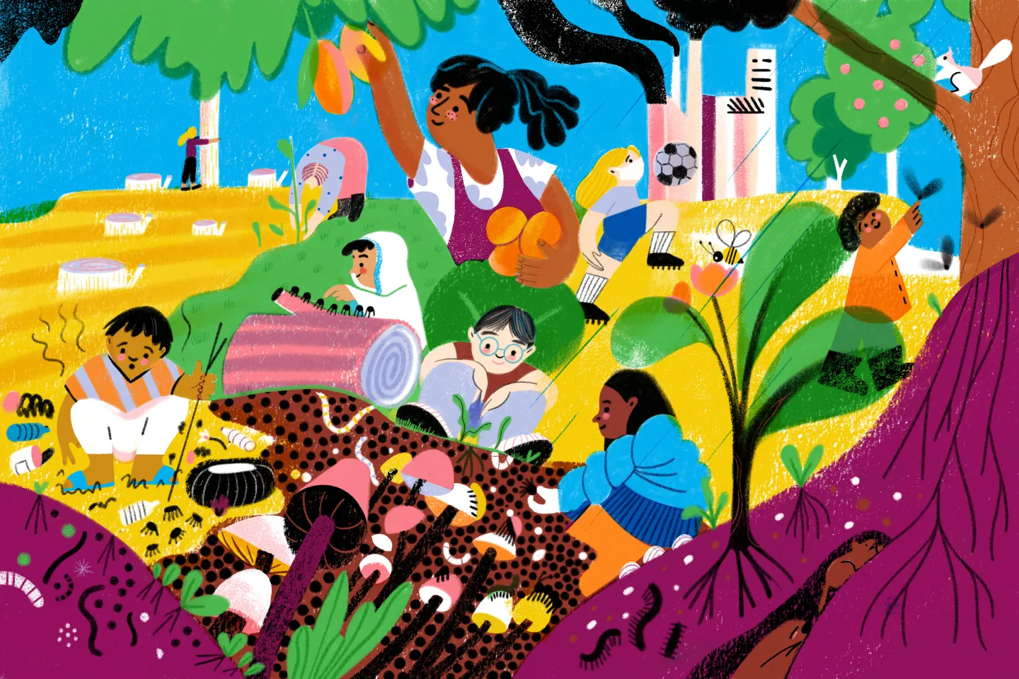 Illustration of children interacting with the natural world