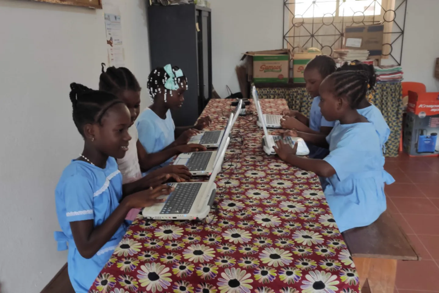 Children working on laptops