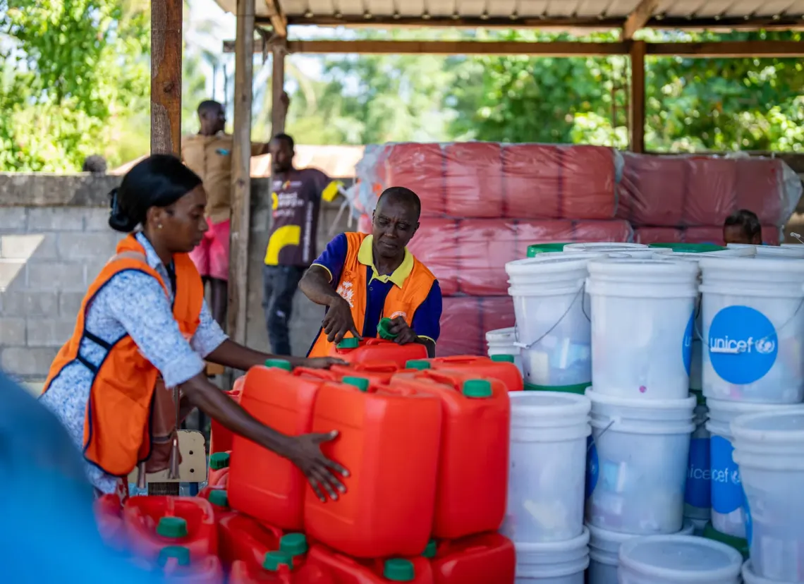 Staff prepare hygiene kits for distribution