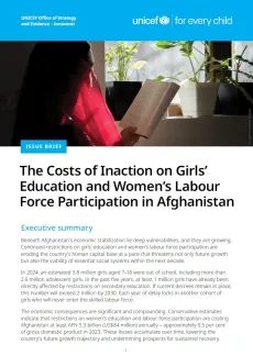 Cover of an Issue Brief on The Cost of Inaction on Girls' Education and Women's Labour Force Participation in Afghanistan