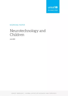 Plain white cover of UNICEF report called "Neurotechnology and Children"