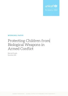 Cover of a report titled "Protecting Children from Biological Weapons in Armed Conflict