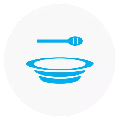 An icon of a bowl and a slotted spoon 