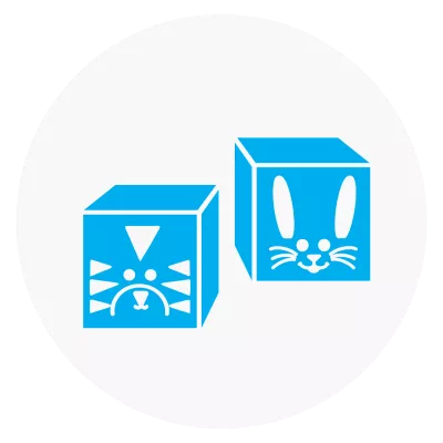 An icon of two boxes, one has a tiger face on it and the other a rabbit face. 