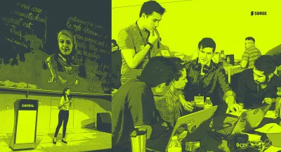 two images curated of team in action during hackathons 