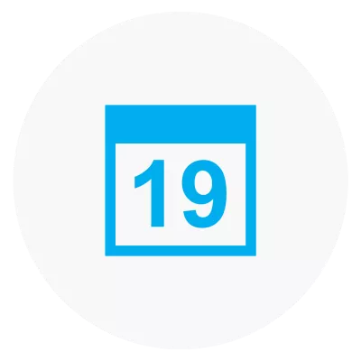 An icon of a calendar page with the number 19 as the date