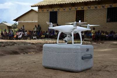 A picture of a drone set to fly to film area photographs after devastating floods hit Malawi&rsquo;s capital city, Lilongwe early February.