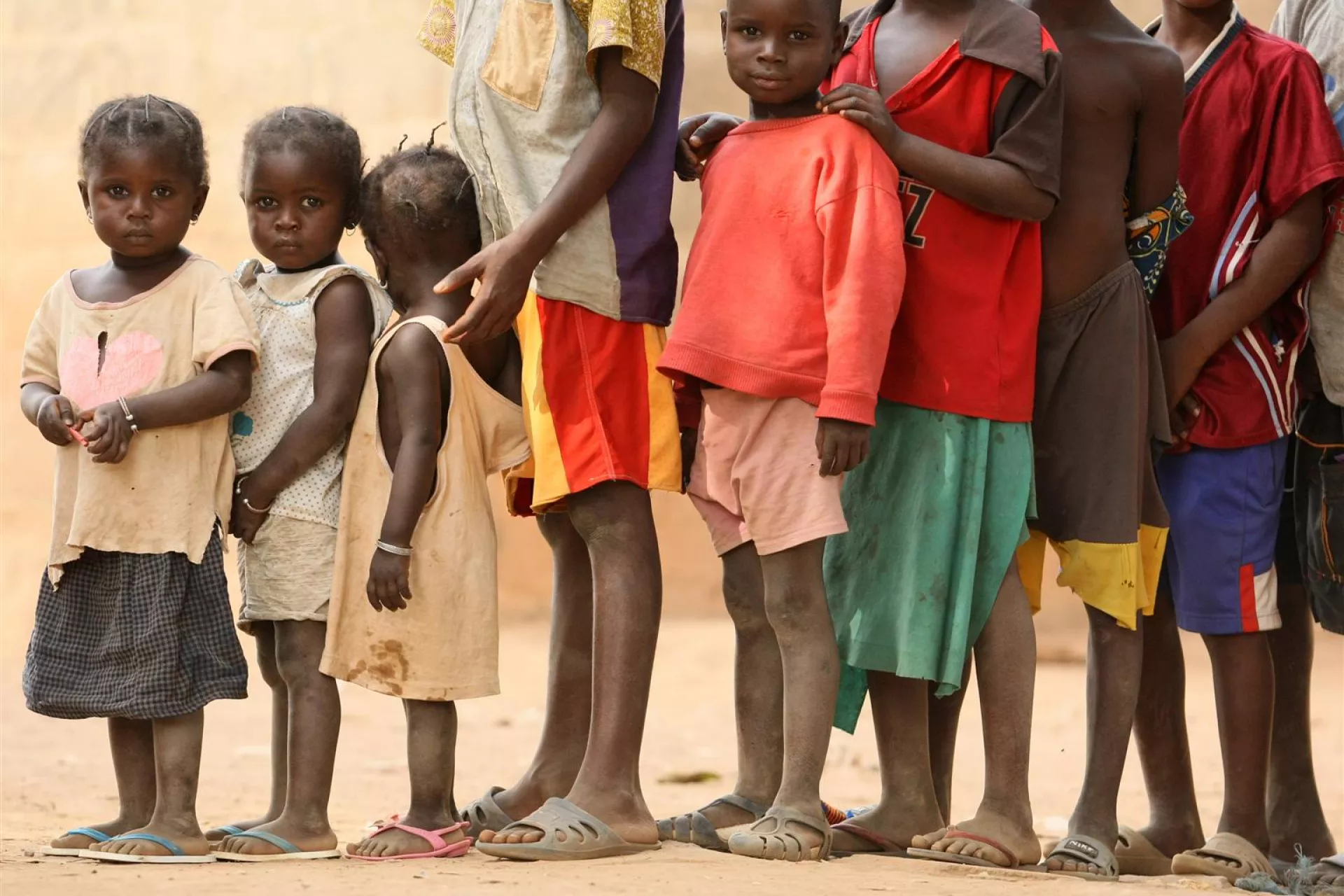Children queue to be vaccinated against yellow fever in the northern district of S&eacute;gu&eacute;la