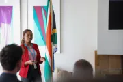 Gloria, co-founder of Dotoh Health, present their solution during the UNICEF FemTech cohort pitch session in Pretoria, April 2026