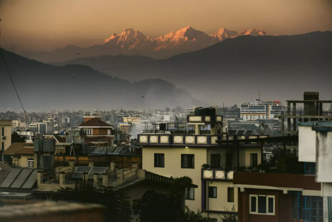 Sun setting over Kathmandu, Nepal. 