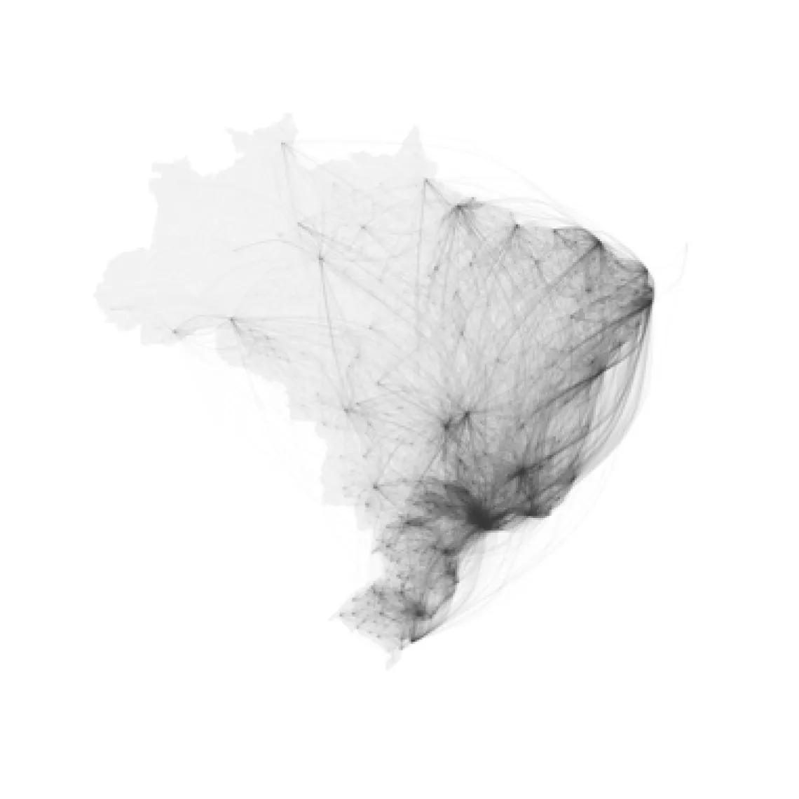 Human mobility estimated from the aggregated movements of Twitter users in Brazil.