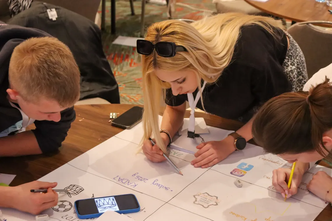 Participants collaborate during the Regional UPSHIFT Innovation Challenge in Skopje, exploring challenges they care about, testing ideas and developing solutions together through UNICEF&rsquo;s UPSHIFT methodology. 