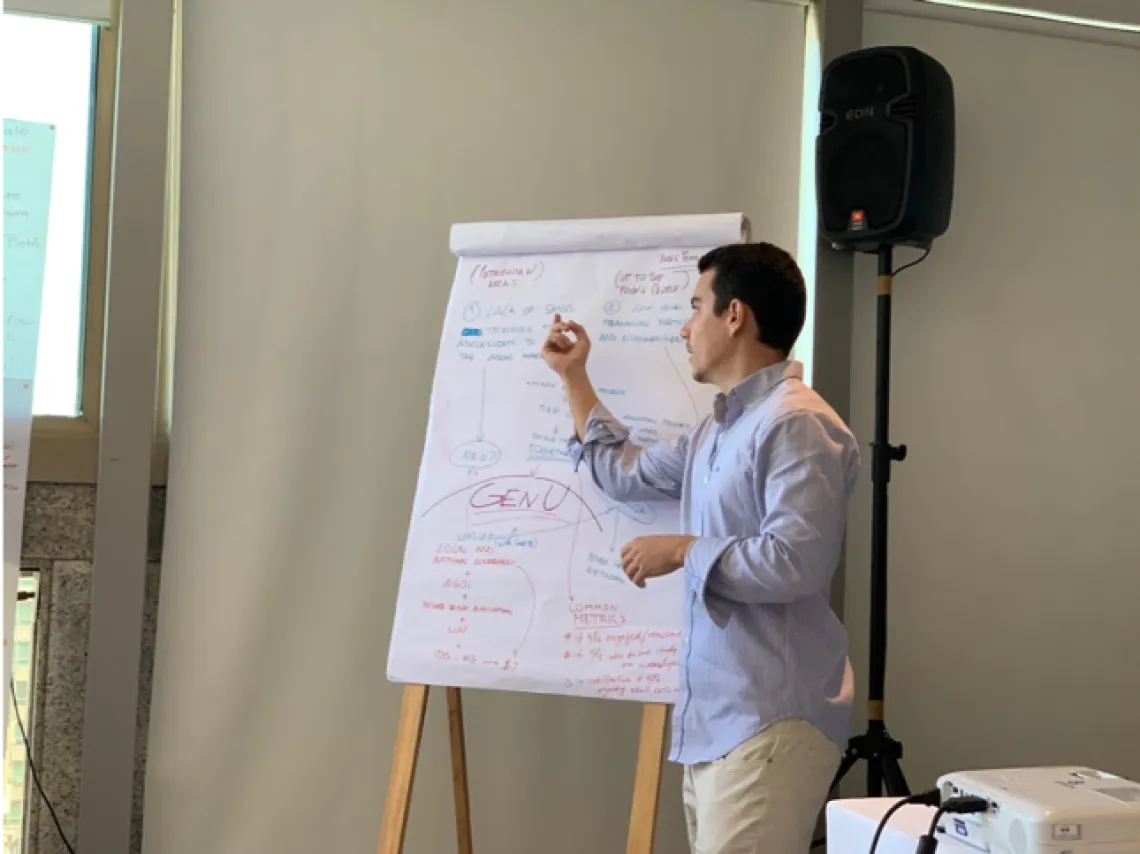 Participant from the Panama Country Office sharing  plans for piloting youth social innovation programming