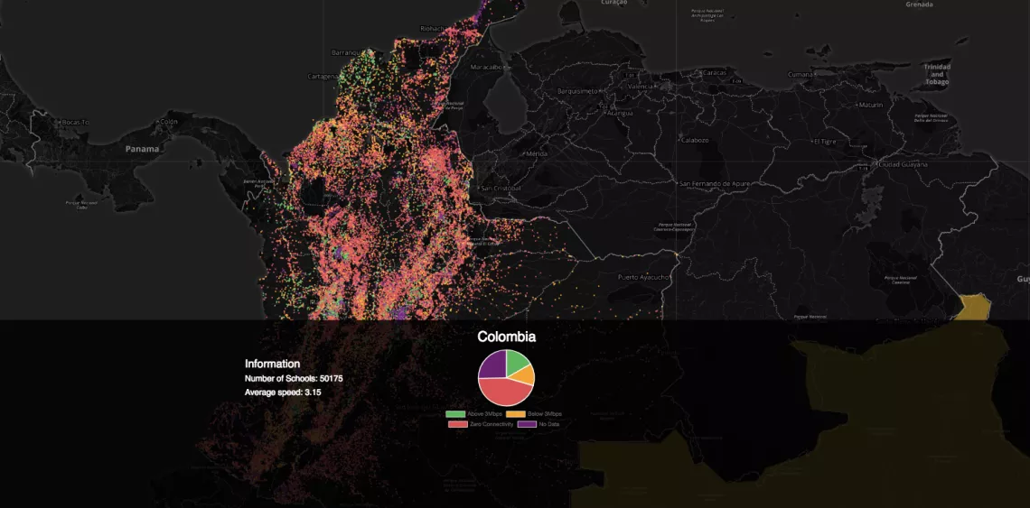 Map showing mapped schools in Colombia