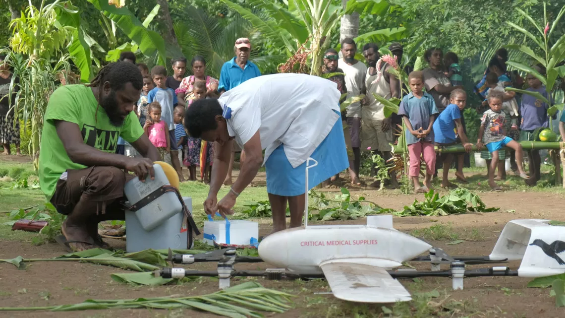 Nurse receives a drone delivery in Vanuatu