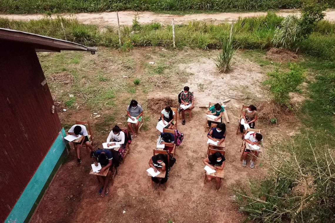 A view of Alfonso Ugarte school, in San Rafael shipibo community, Masisea district, Ucayali (Per&uacute;). Classes were suspended by the government on March as a response to the spread of the Covid-19 pandemic.
