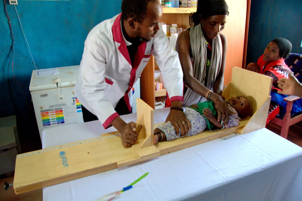 A child&rsquo;s height is measured at the Badanrero Dispensary in Moyale, Marsabit County, Kenya.