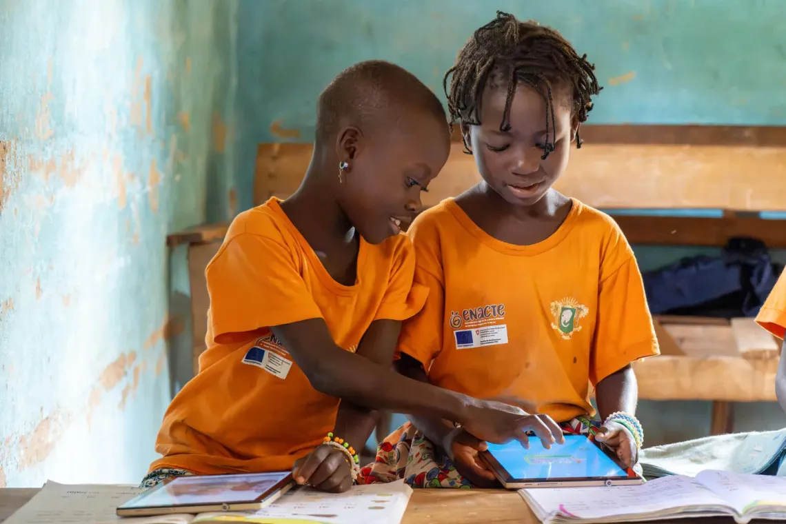 Children attending a class in the village of Benjaminkro, south-western C&ocirc;te d&rsquo;Ivoire. 