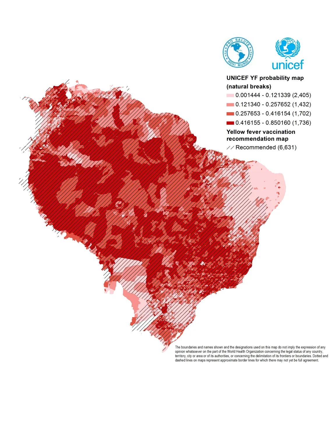 Comparison of yellow fever predicted probability map with Yellow Fever Vaccination Recommendations map