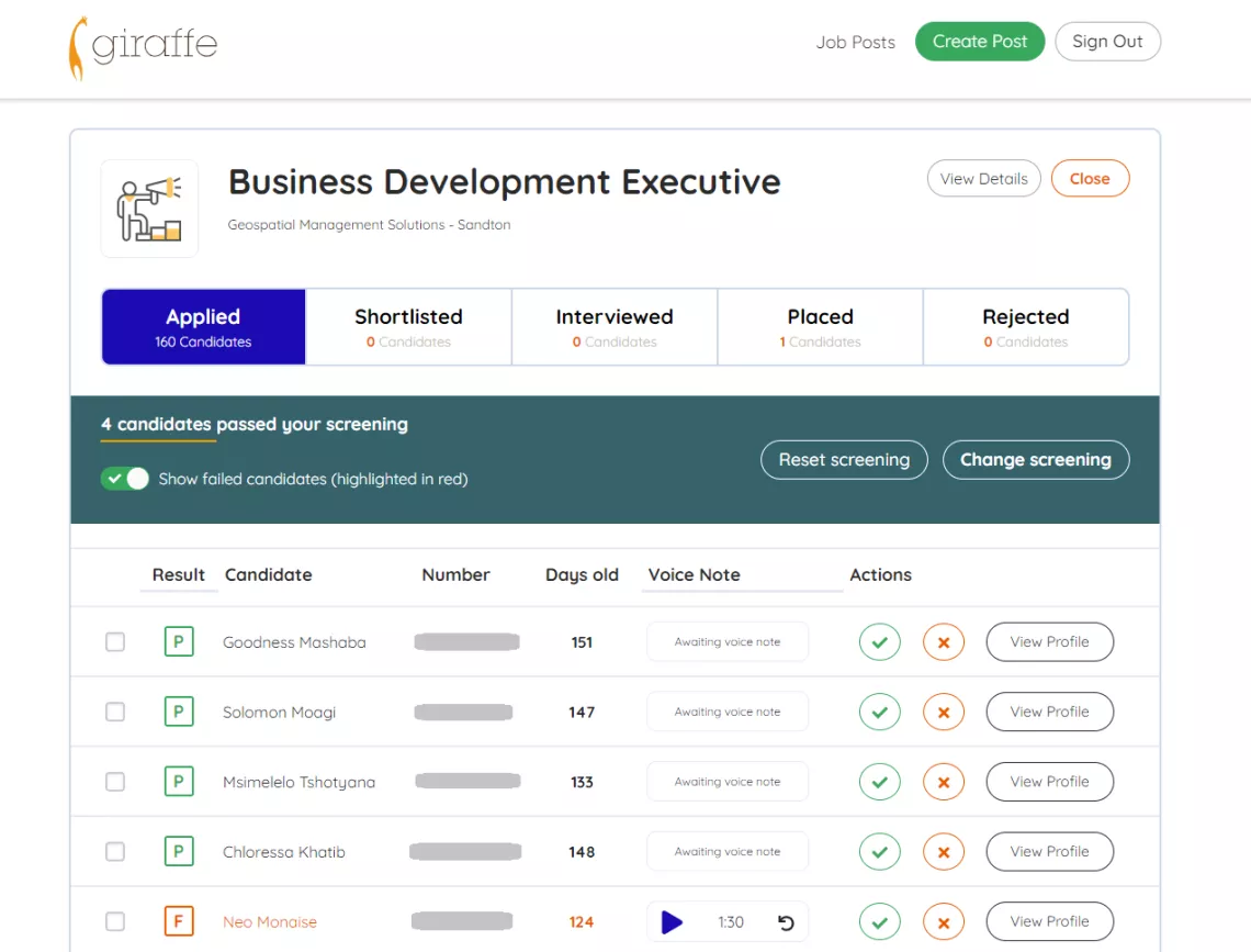 Screenshot of Giraffe's platform