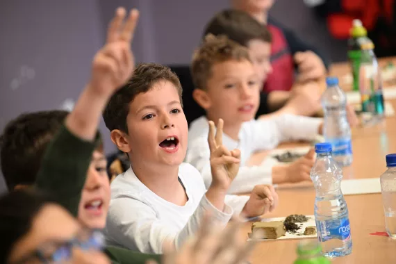 Children participating in one of the experiments on environment and climate change in &ldquo;Vera Jocic&rdquo; elementary school in Skopje, North Macedonia.