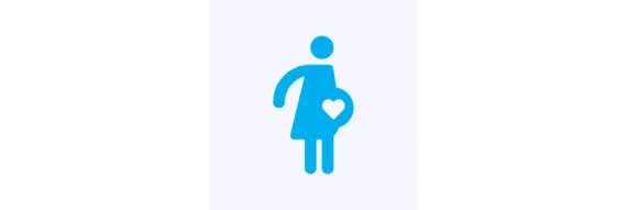 Blue pregnancy icon with a heart on the belly.