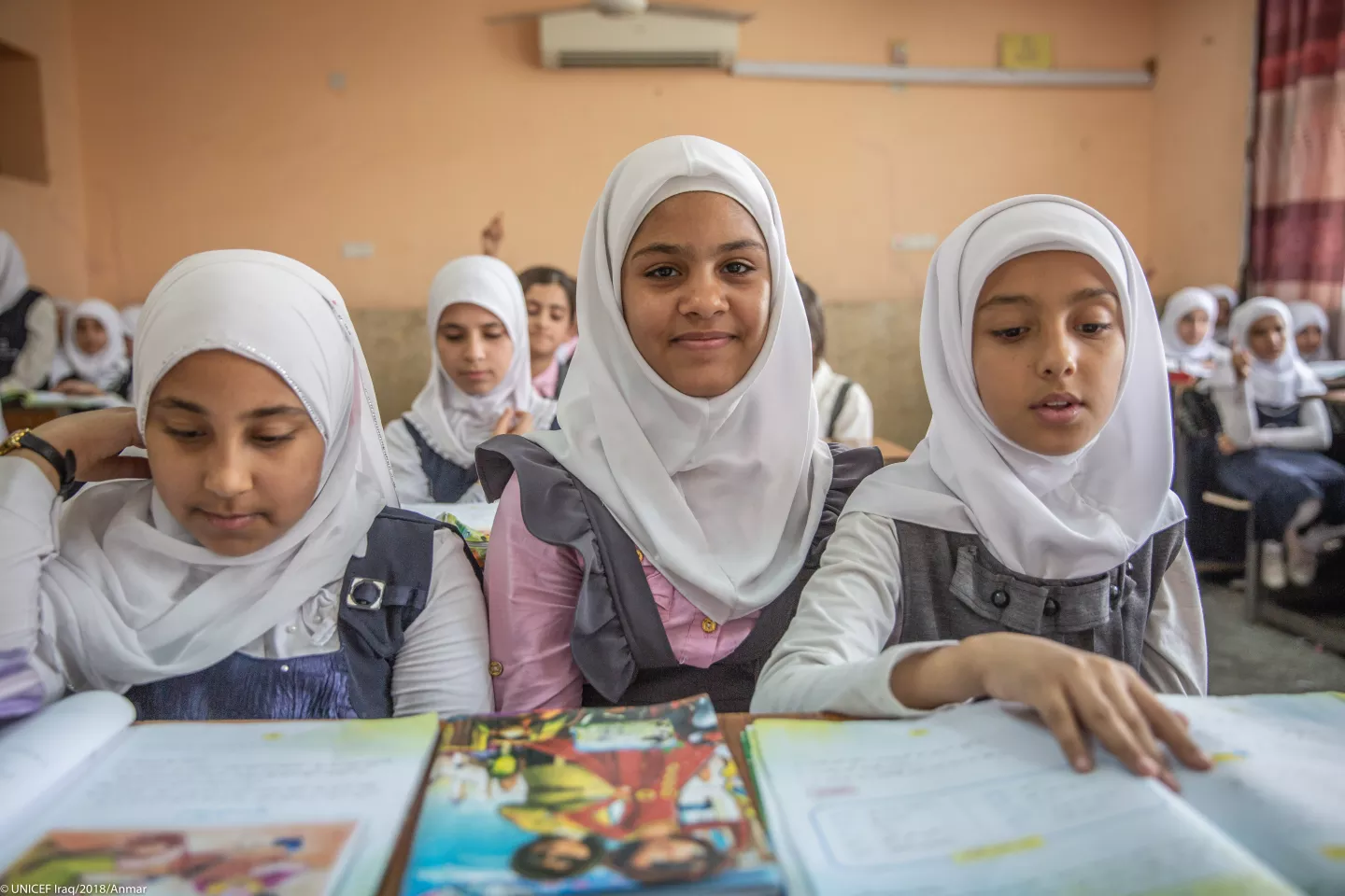 Girls sitting in class in Iraq