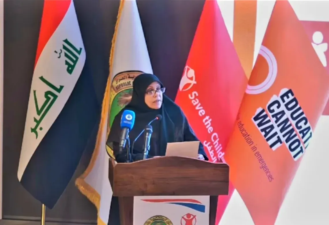 Speaking at the Back-to-Learning campaign launch, Dr Ibtihal Kasid Al-Zaidi, Adviser to the Prime Minister for Educational Affairs, highlights the lasting hope and opportunity education brings to children, families and Iraq.