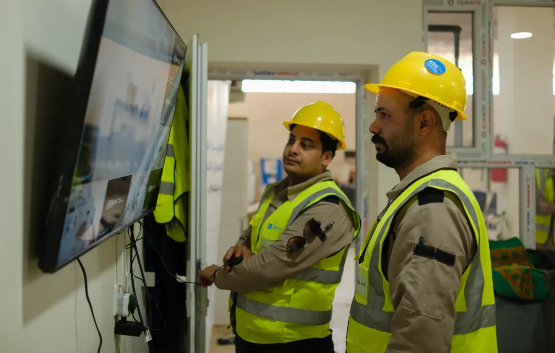 Yaseen and Taha during a training course in CCTV installation and maintenance at Mosul Vocational Training Centre