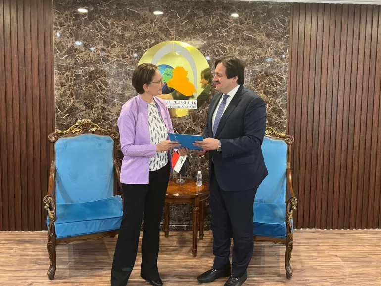 The new UNICEF Representative in Iraq, Sandra Lattouf, presented her credentials to Counsellor Mr. Ammar Mohammed Dawood, Head of the Protocol Department