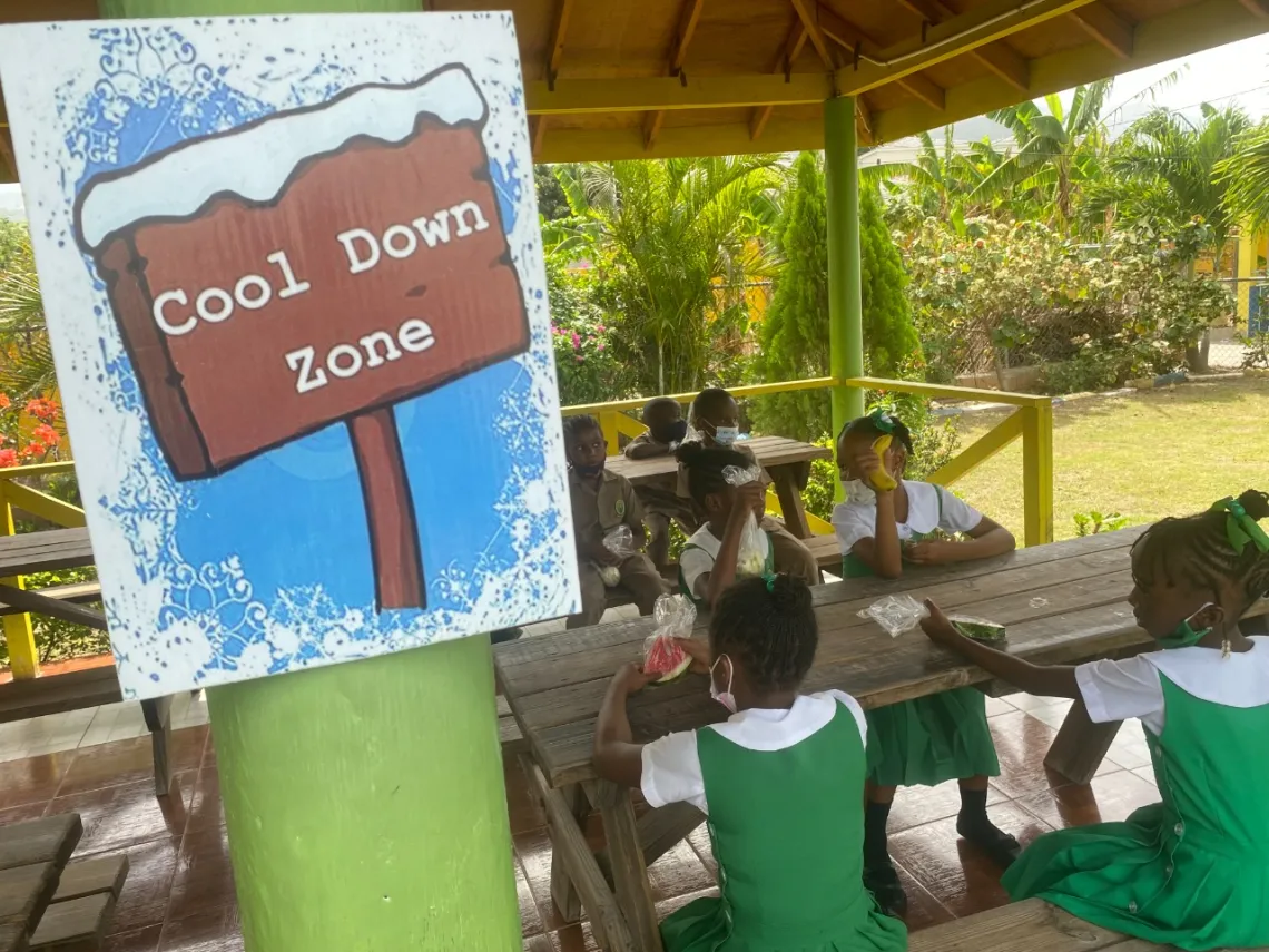 Students at the Mona Heights 'Cool Down Zone'