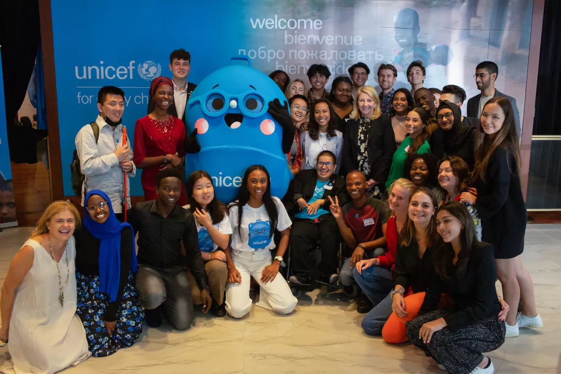 UNICEF Executive Director Catherine Russell meeting with Youth Advocates, including Ree-Anna Robinson of Jamaica, during the Mobilization Lab held at UNICEF House in New York City on September 18, 2022.