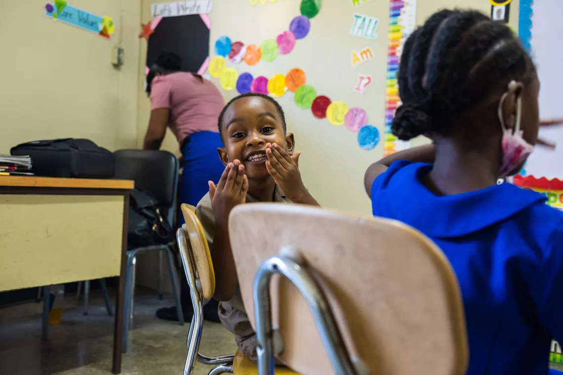 Ari enjoys attending the class at the Danny Williams School for the Deaf in Kingston.