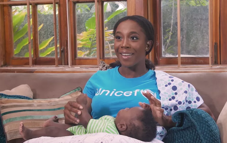 Shelly-Ann Fraser-Pryce, UNICEF Goodwill Ambassador and her son Zyon