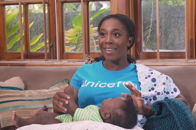 UNICEF Goodwill Ambassador Shelly-Ann Fraser-Pryce and son Zyon