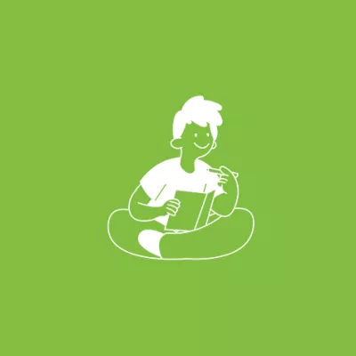 A drawing of a boy sitting reading