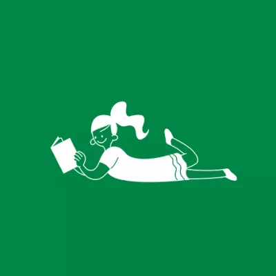 A drawing of a girl lying down and reading a book