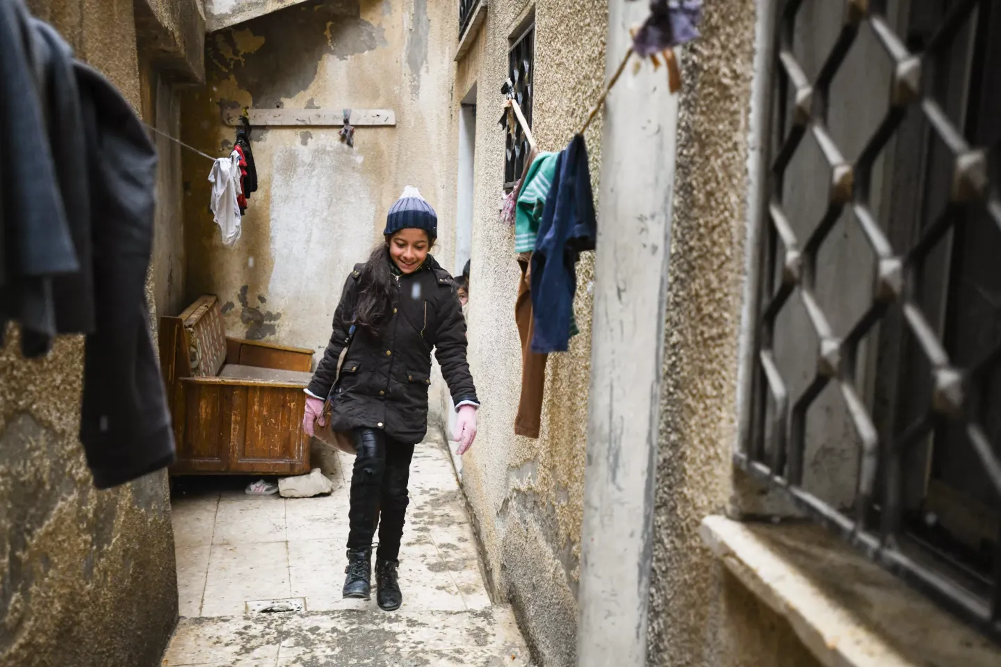 A girl walking. 