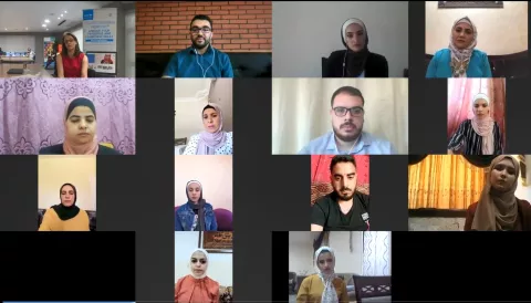 A screen showing multiple people on a video call