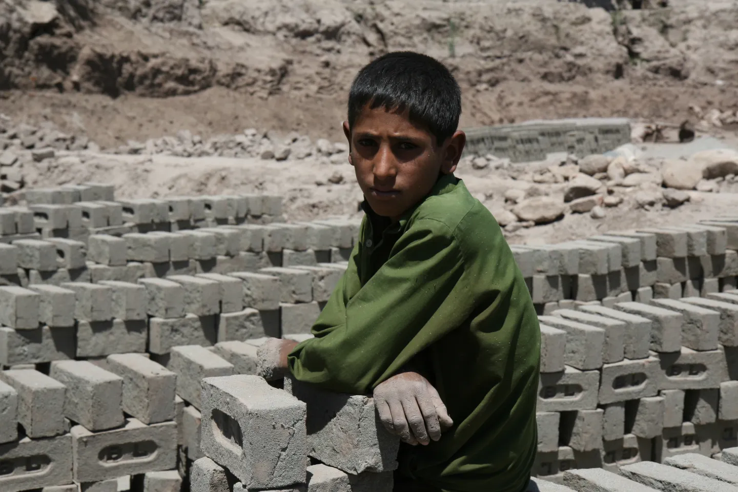 A child works at a brick kiln in Nangarhar province, Afghanistan.