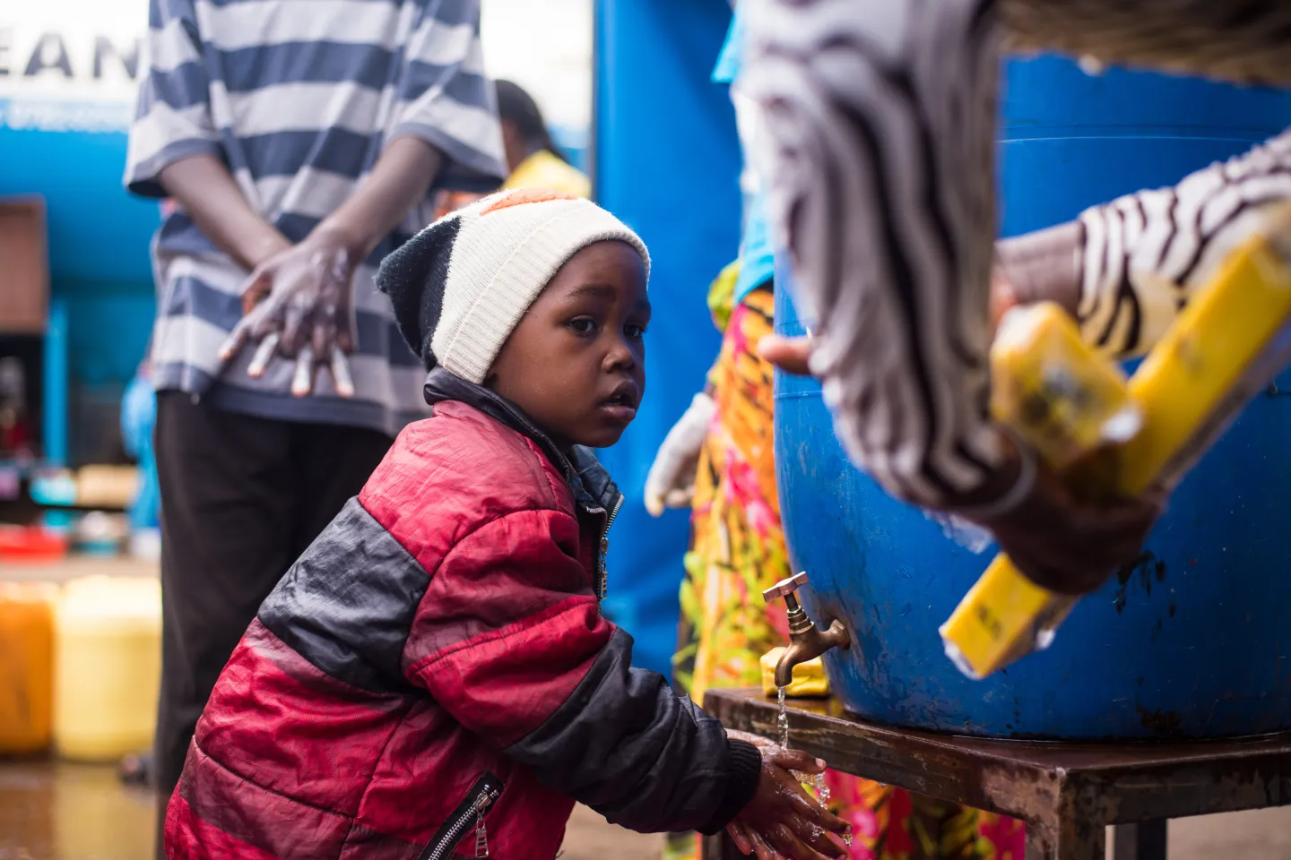 Children practicing hand washing