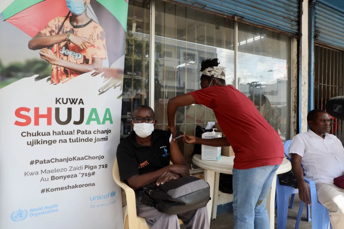 A vaccination site outside Makinon Market in Mombasa County