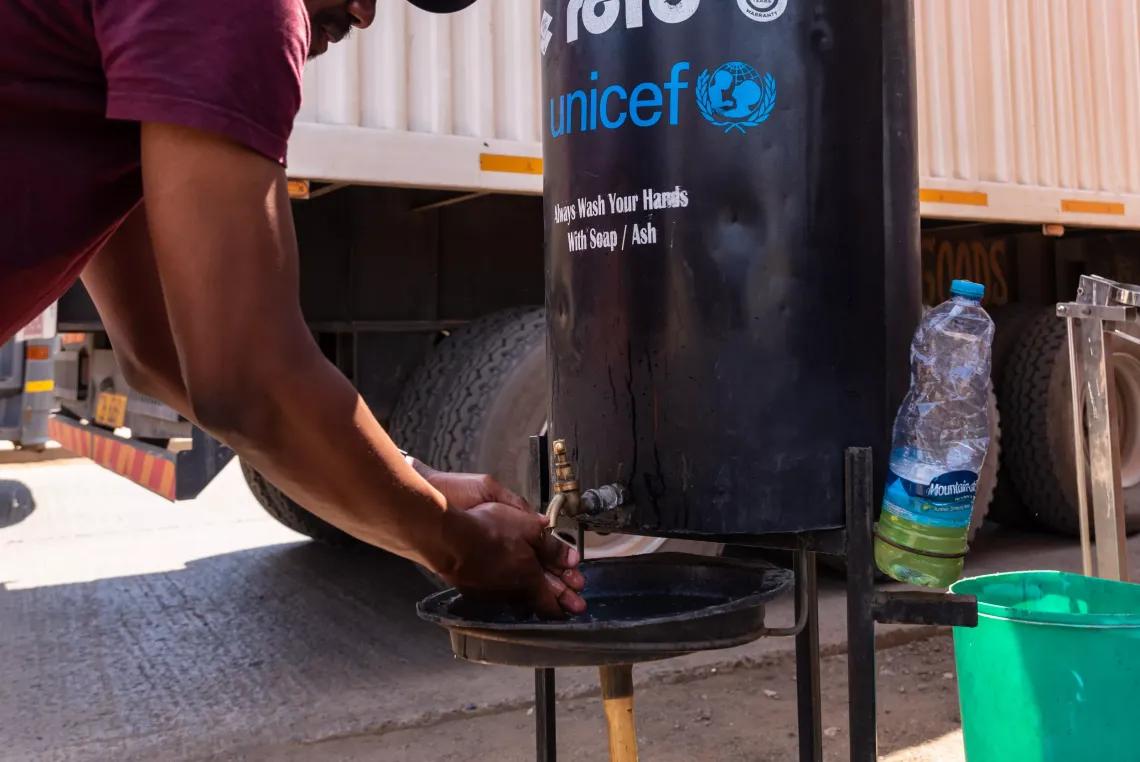 Handwashing station set up at the Busia border crossing point