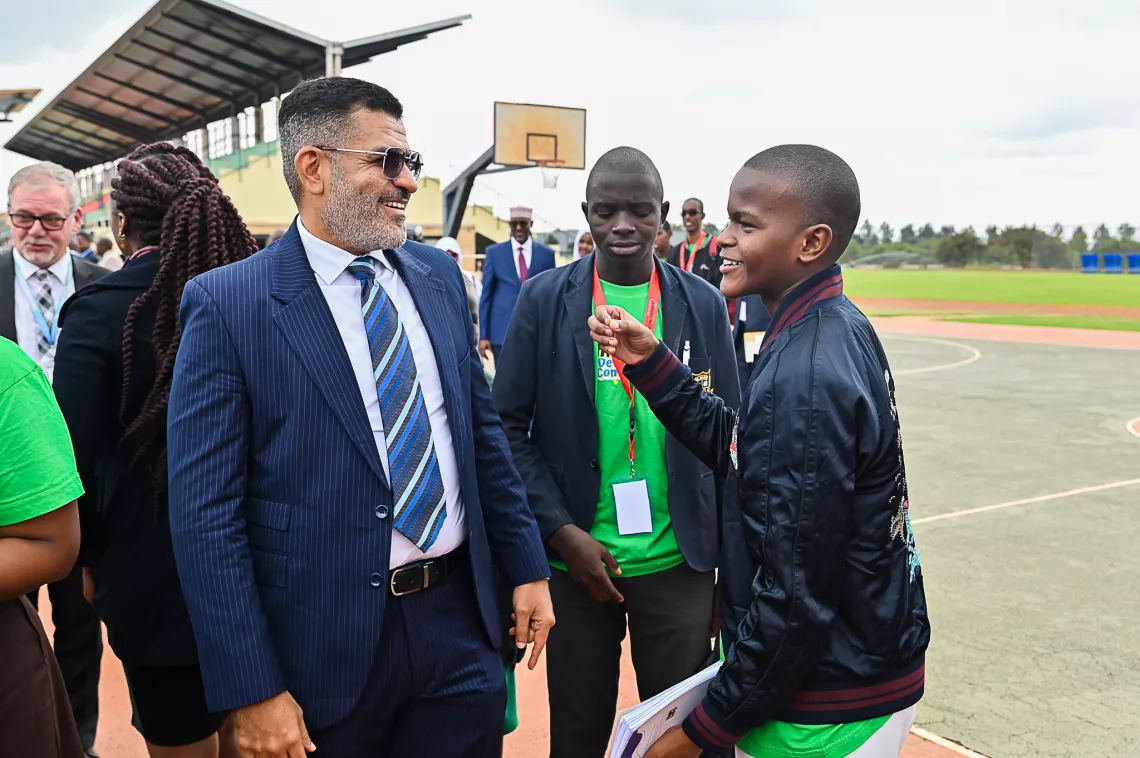 Mombasa Governor Abdulswamad Nassir (right) with Children&rsquo;s Assembly President Samuel Smith at the conference at Mpesa Foundation Academy.