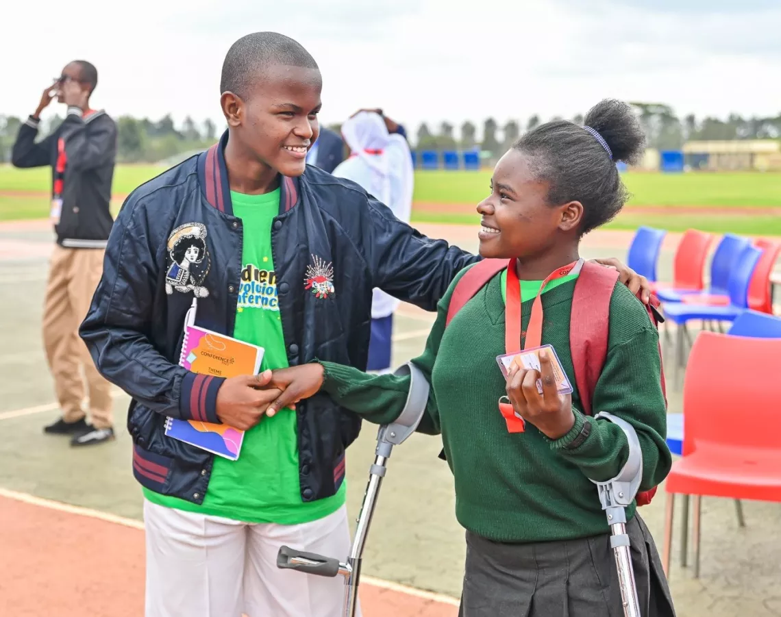 Children&rsquo;s Assembly President Samuel Smith with delegate Mary Sharon at the conference at Mpesa Foundation Academy.