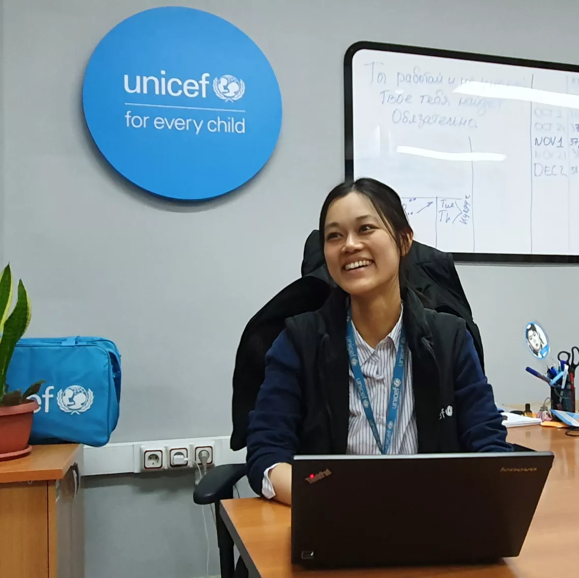 Eri Nakamura, a United Nations Volunteer (UNV) working for UNICEF in Kyrgyzstan