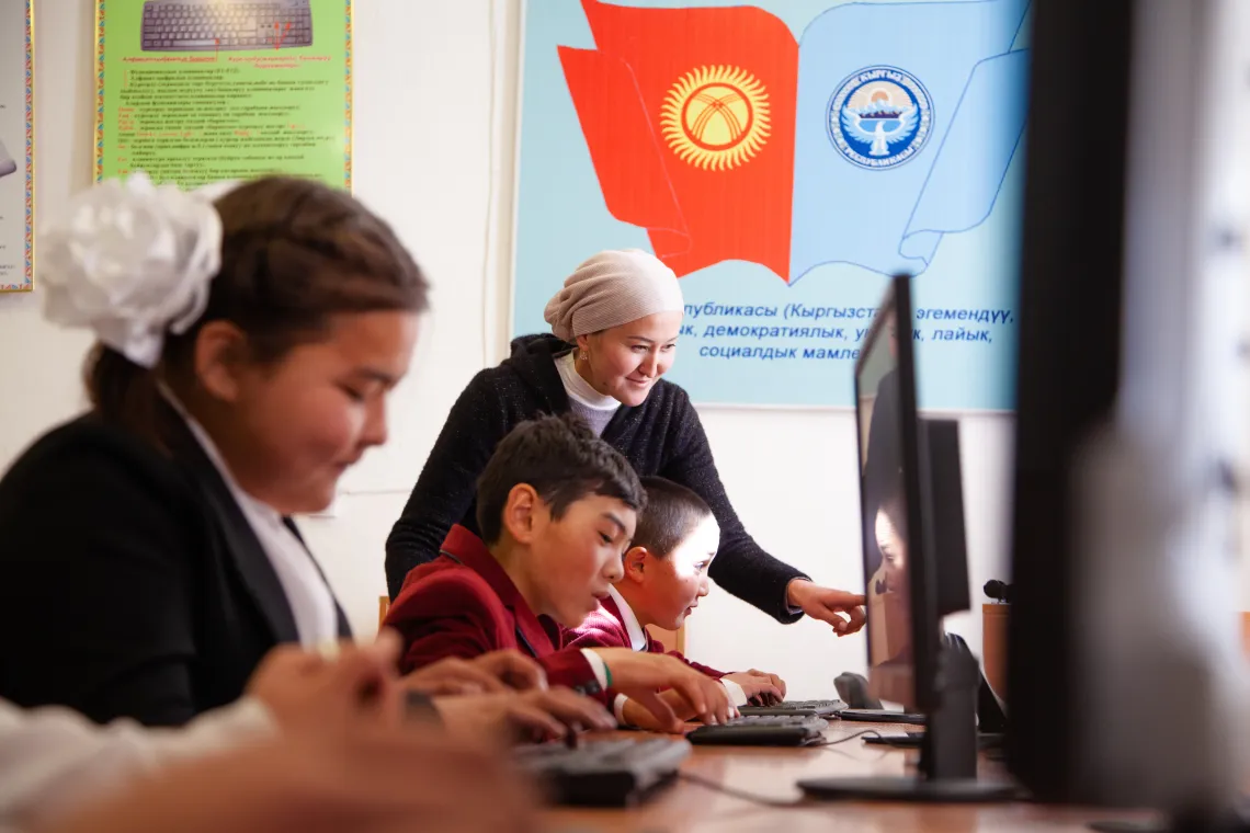 Social teacher Gulnara Akylbekova is holding one of her first lessons in the equipped classroom. 
