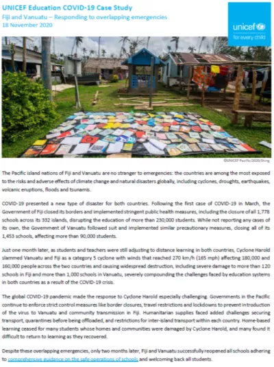 UNICEF Education COVID-19 Case Study Fiji and Vanuatu – Responding to overlapping emergencies