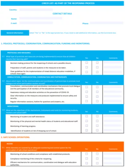 Checklist for ministries: As part of reopening schools 