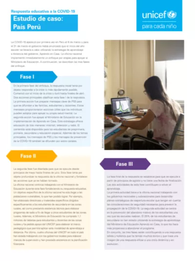 Respuesta educativa a la COVID-19 Estudio de caso: Pa&iacute;s Per&uacute;